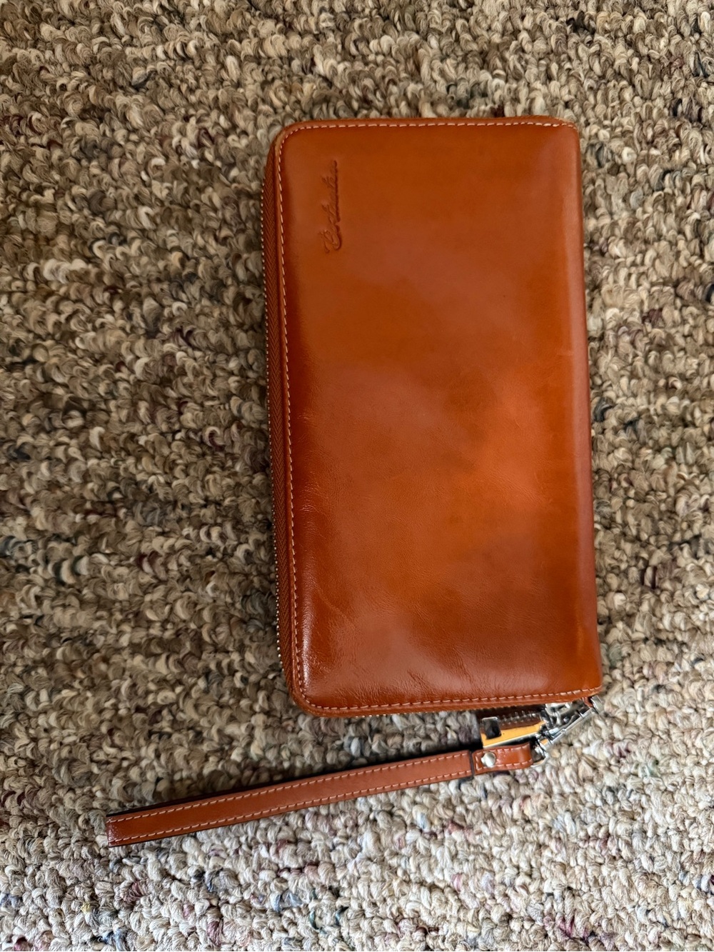 Women's Leather Zip Wallet Wristlet - Tan
